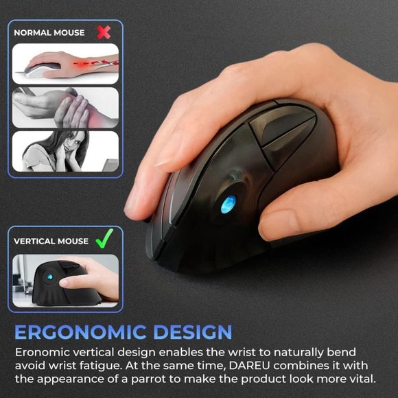 DAREU Vertical Ergonomic 89g Lightweight Optical Mouse, USB Wired Gaming Mouse - Picture 2 of 6